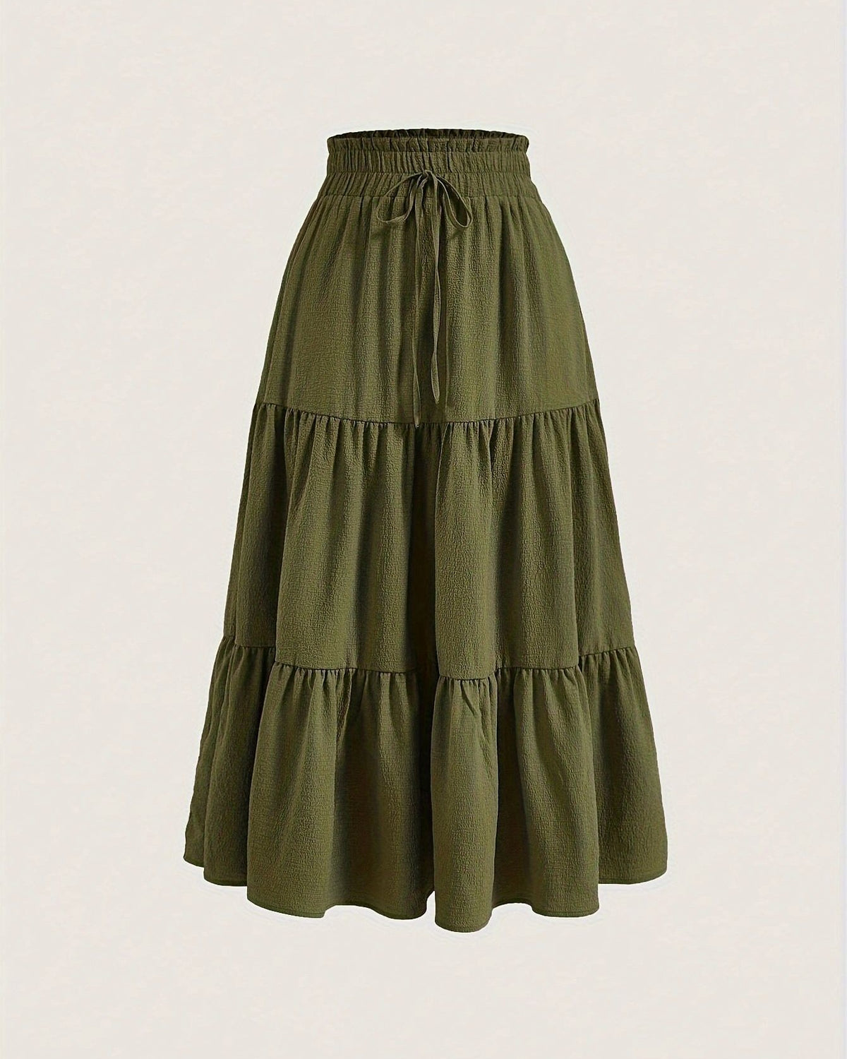 Tiered Midi Skirt With Drawstring Waist - Green - 3