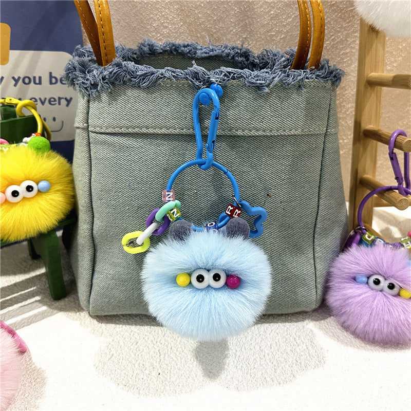 Plush Charm Keychain With Star Rings - Blue