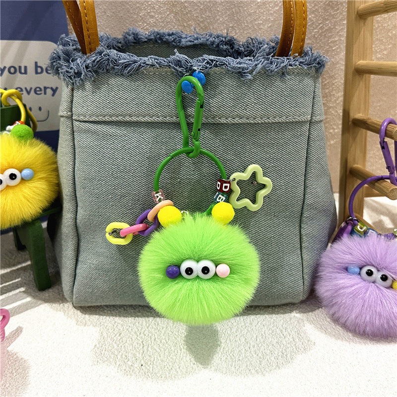 Plush Charm Keychain With Star Rings - Green