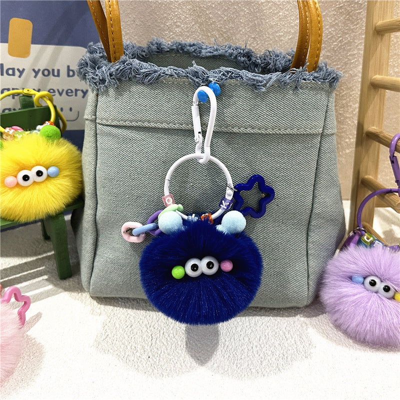 Plush Charm Keychain With Star Rings - Navyblue