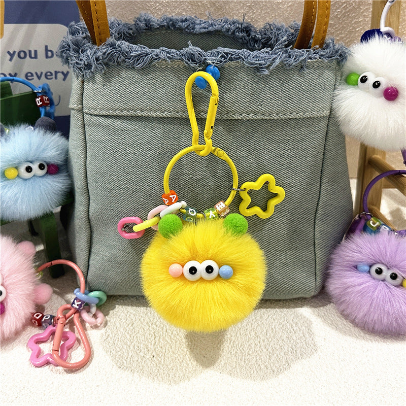 Plush Charm Keychain With Star Rings - Yellow