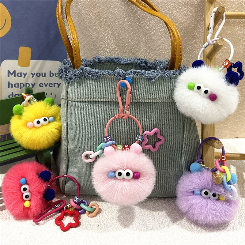 Plush Charm Keychain With Star Rings