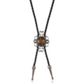 Western Bolo Tie Necklace with Filigree Stone Pendant - Silver