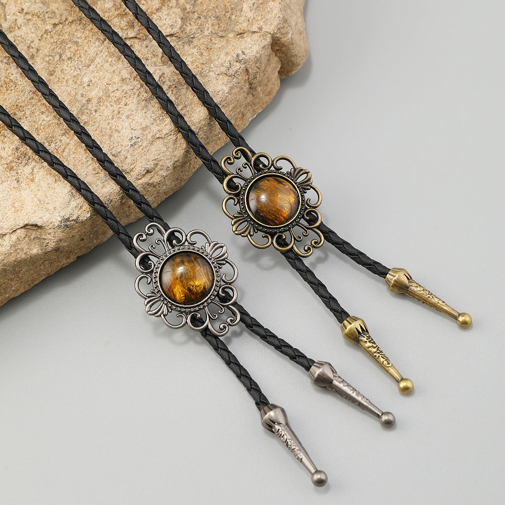 Western Bolo Tie Necklace with Filigree Stone Pendant - view 1