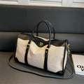 Canvas Weekender Duffel Bag with Leather-Look Trim - Cream Black