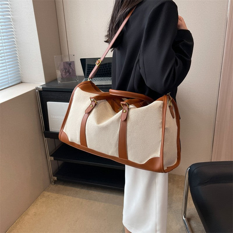 Canvas Weekender Duffel Bag with Leather-Look Trim