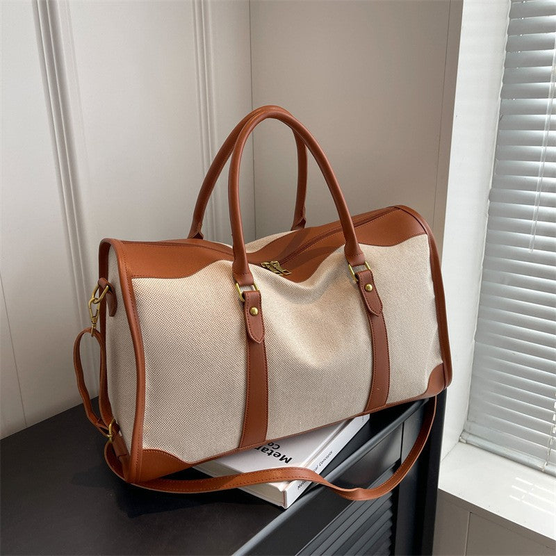 Canvas Weekender Duffel Bag with Leather-Look Trim