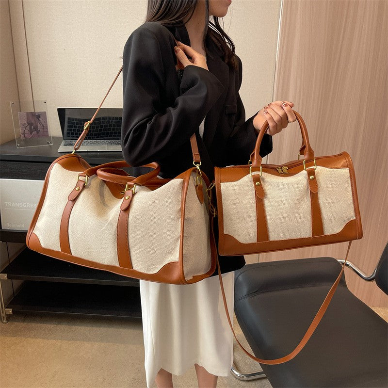 Canvas Weekender Duffel Bag with Leather-Look Trim