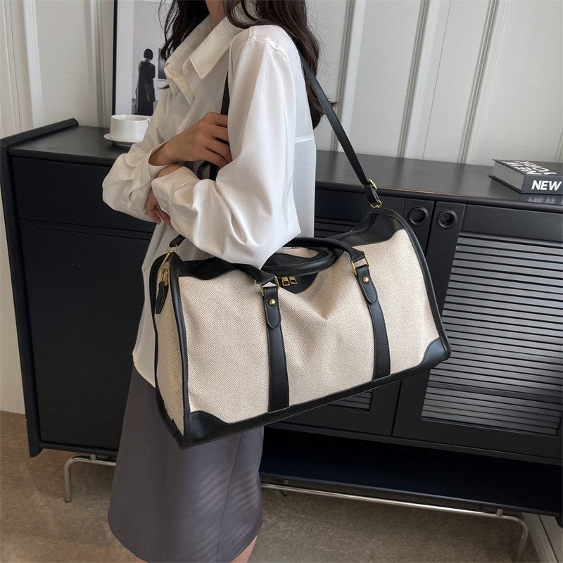 Canvas Weekender Duffel Bag with Leather-Look Trim