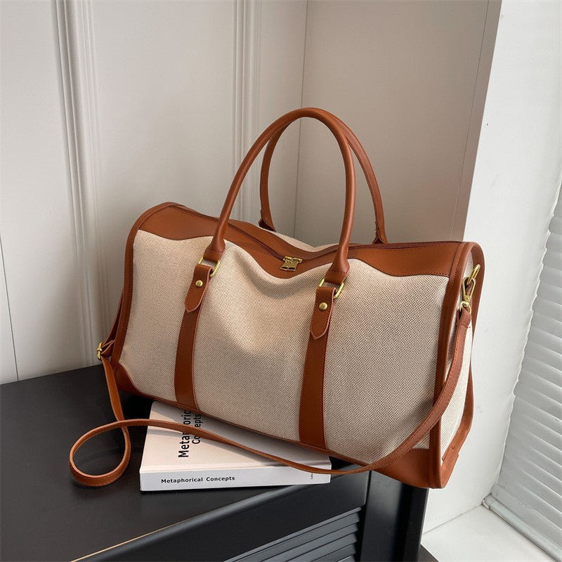 Canvas Weekender Duffel Bag with Leather-Look Trim