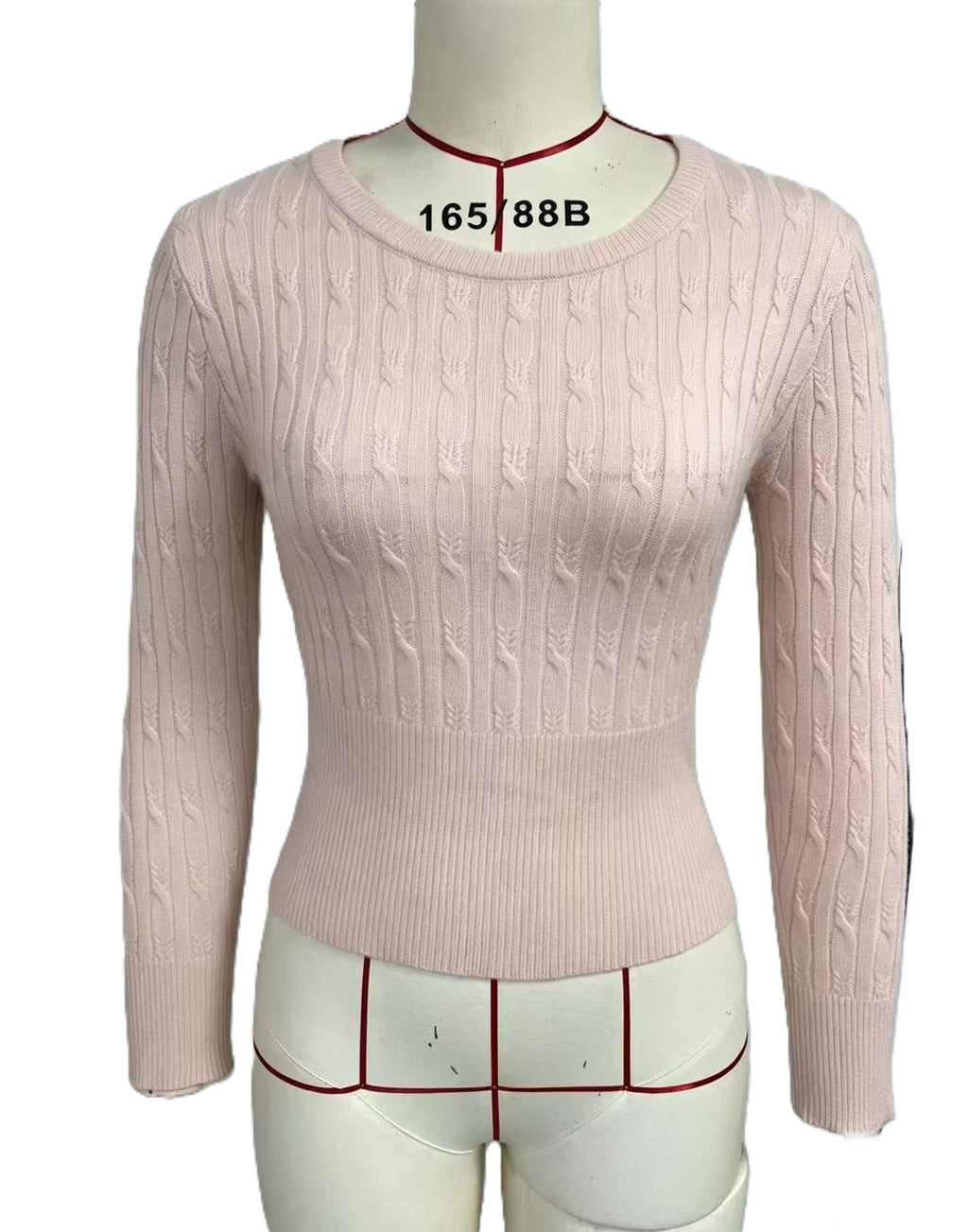 Fitted Cable Knit Pullover With Wide Ribbed Waistband - Pink