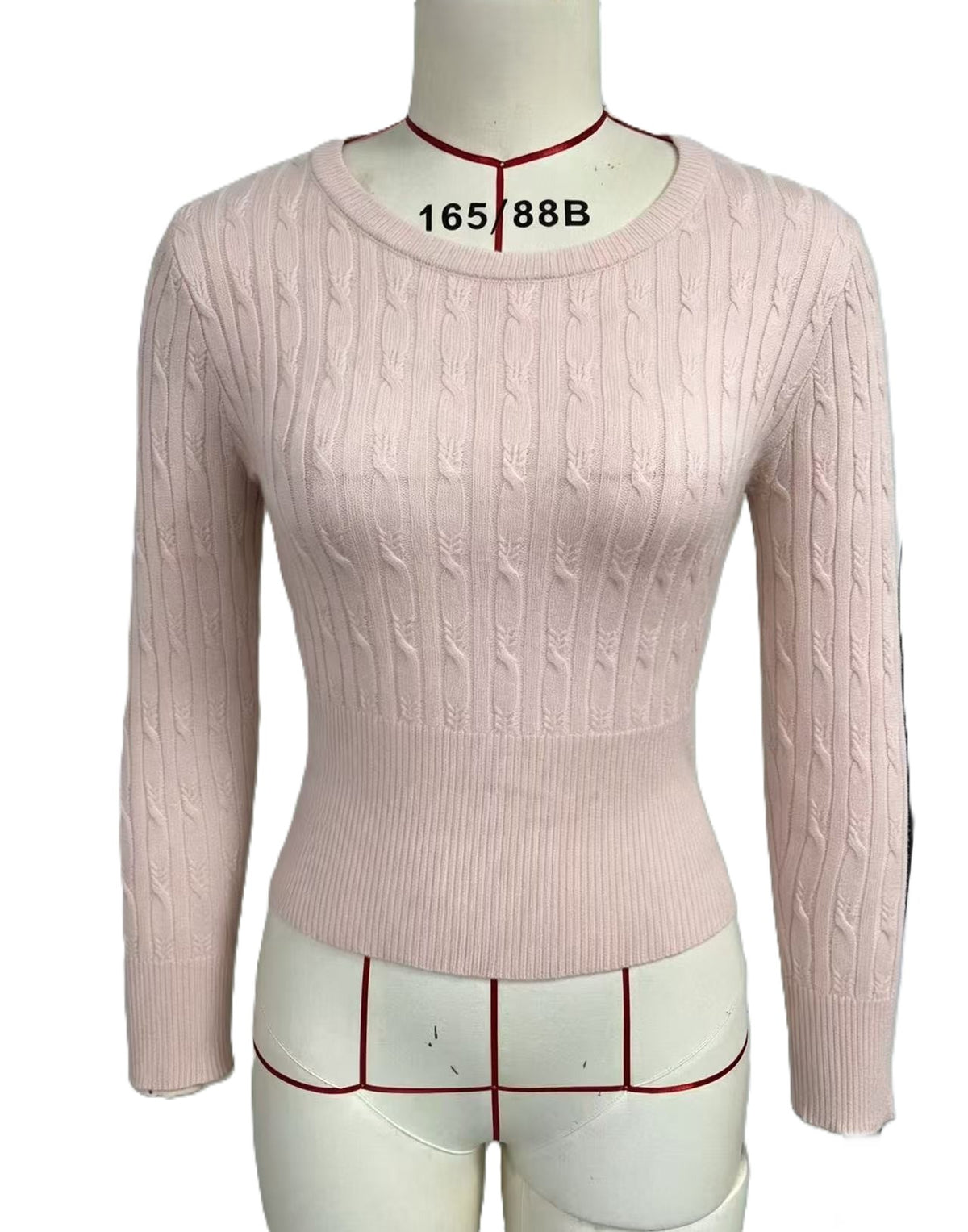 Fitted Cable Knit Pullover With Wide Ribbed Waistband - Pink