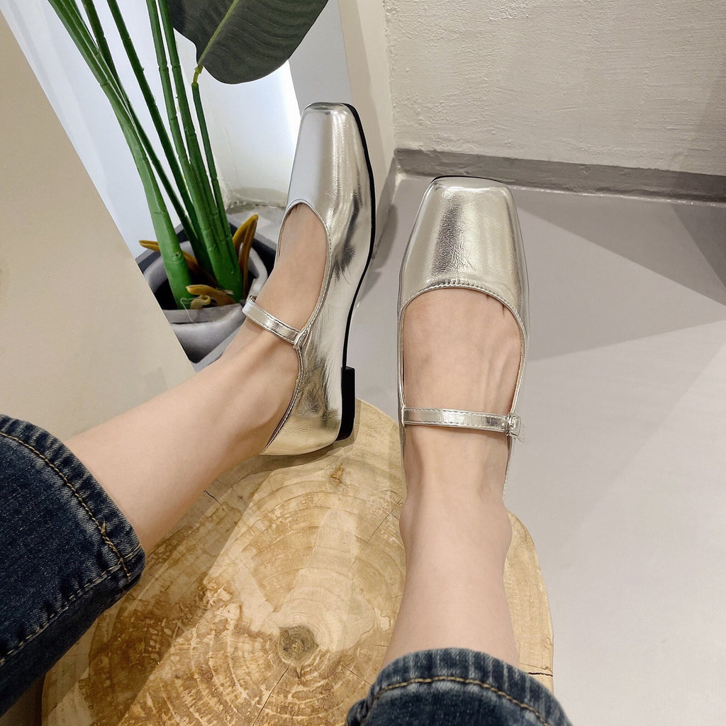 Square Toe Mary Jane Ballet Flats