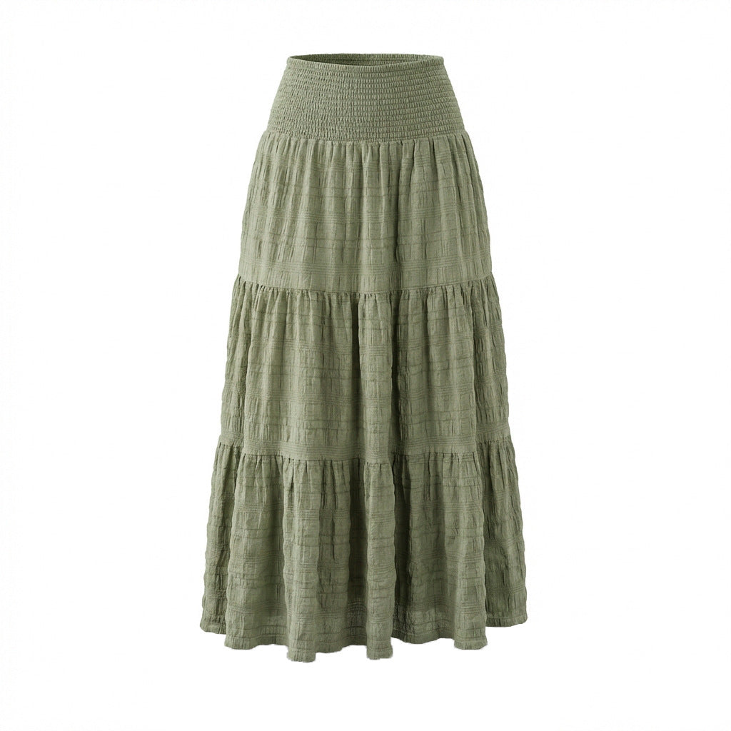 Smocked Waist Tiered Crinkle Maxi Skirt - Green
