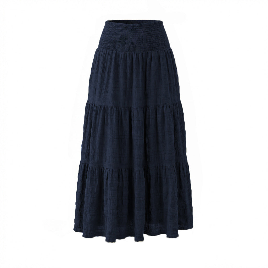 Smocked Waist Tiered Crinkle Maxi Skirt - Navyblue