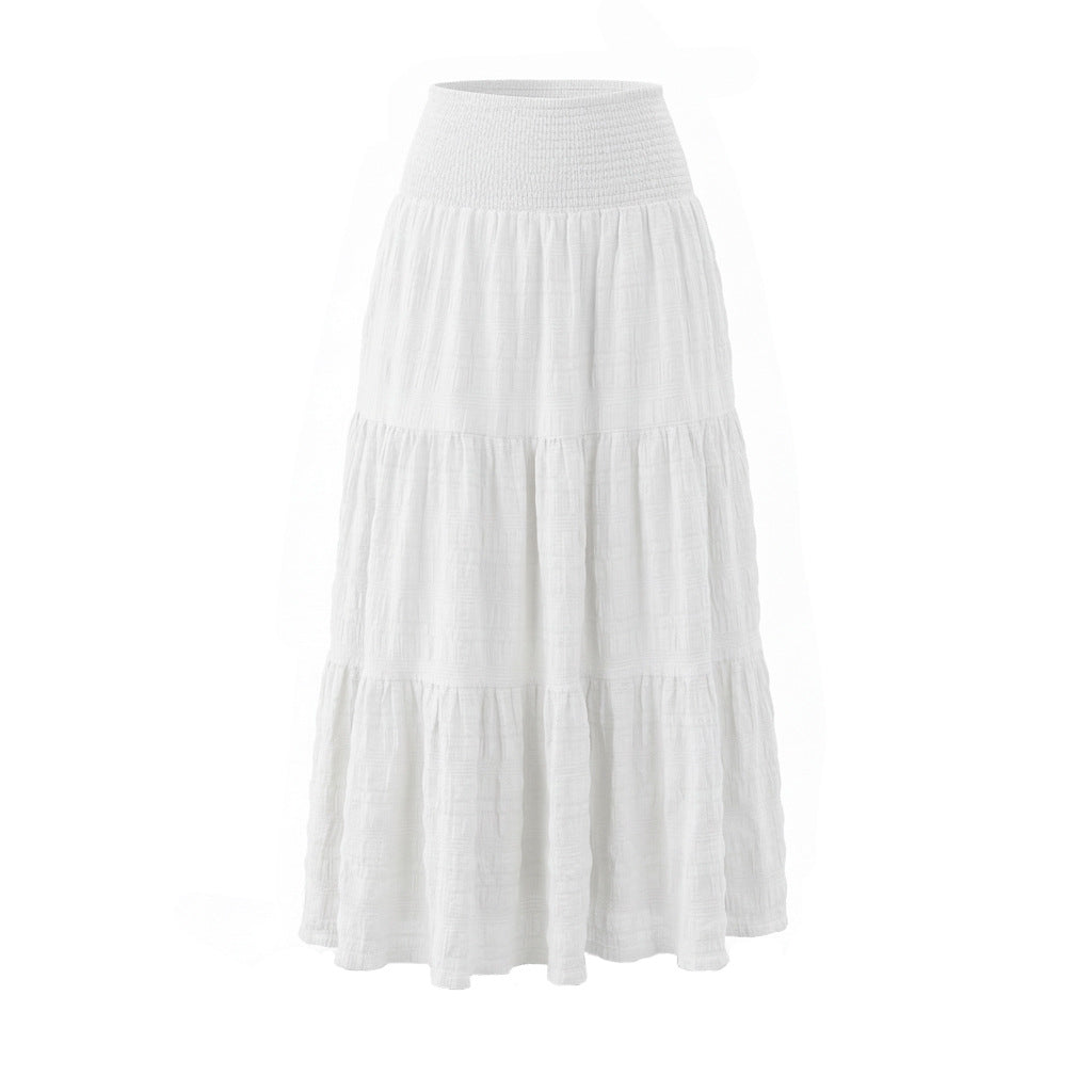 Smocked Waist Tiered Crinkle Maxi Skirt - White