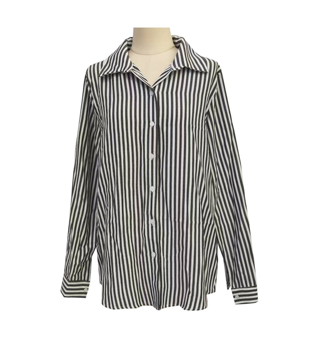 Striped Long Sleeve Collared Button Up Shirt