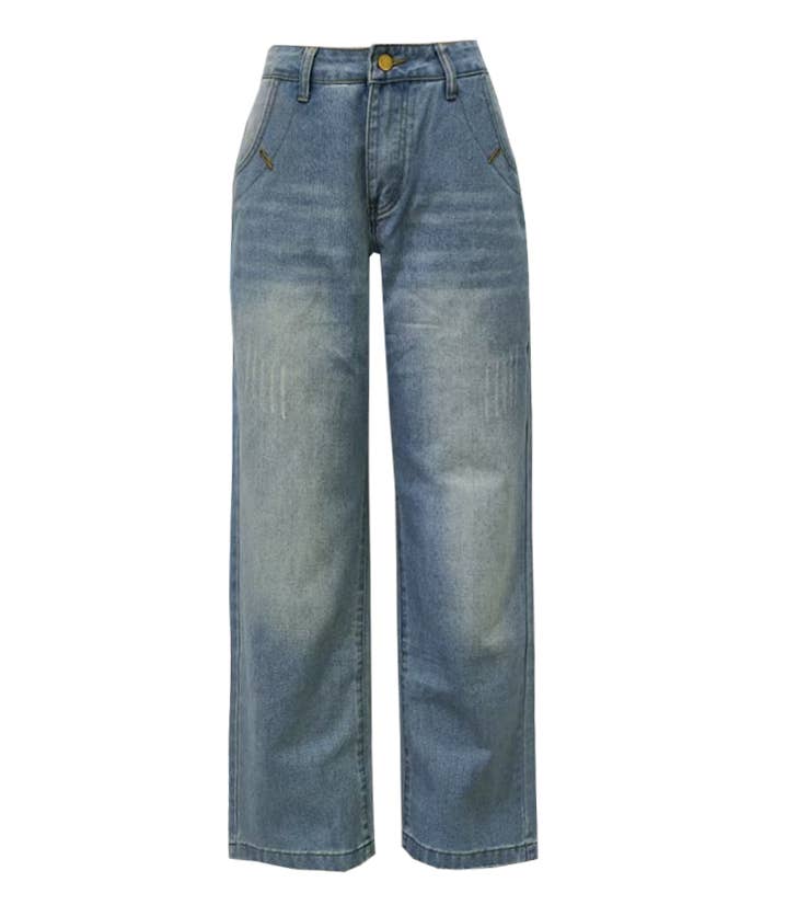 Vintage Wash Baggy Wide Leg Jeans
