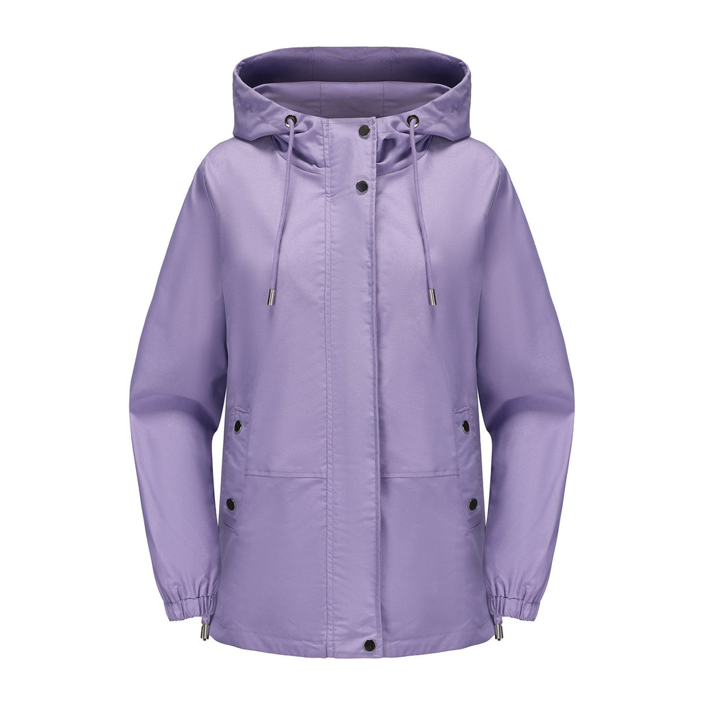 Ruched Side Hooded Utility Windbreaker Jacket - Lavender