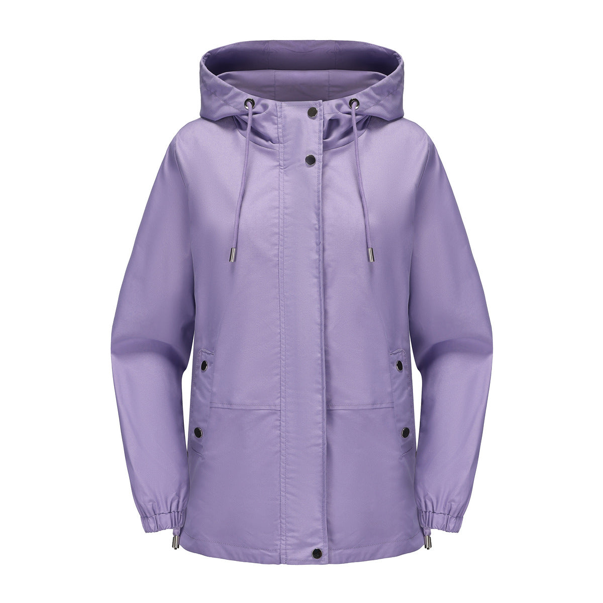 Ruched Side Hooded Utility Windbreaker Jacket - Lavender
