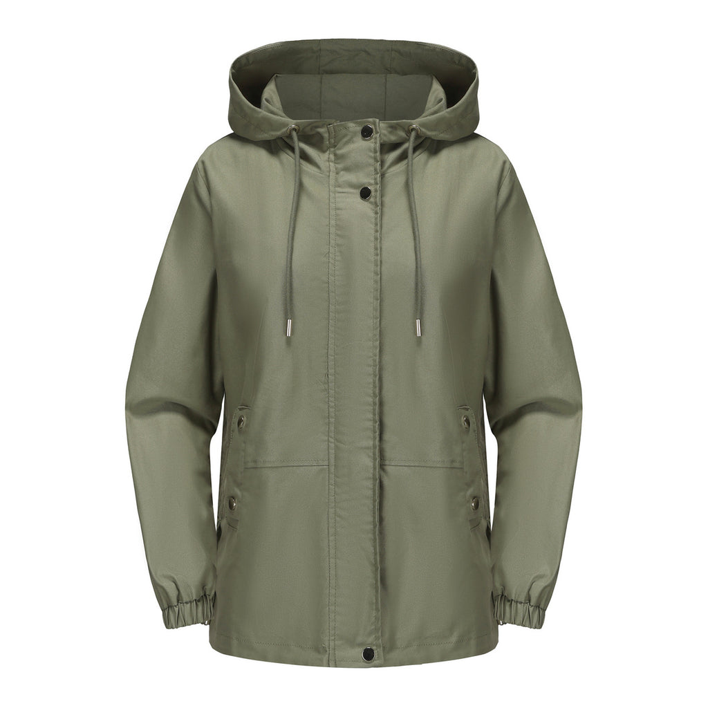 Ruched Side Hooded Utility Windbreaker Jacket - Sage - 1