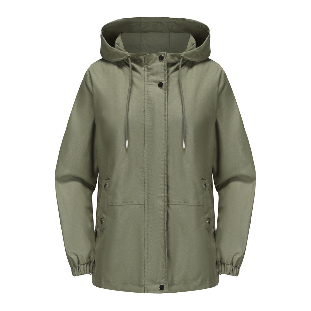 Ruched Side Hooded Utility Windbreaker Jacket - Sage - 1