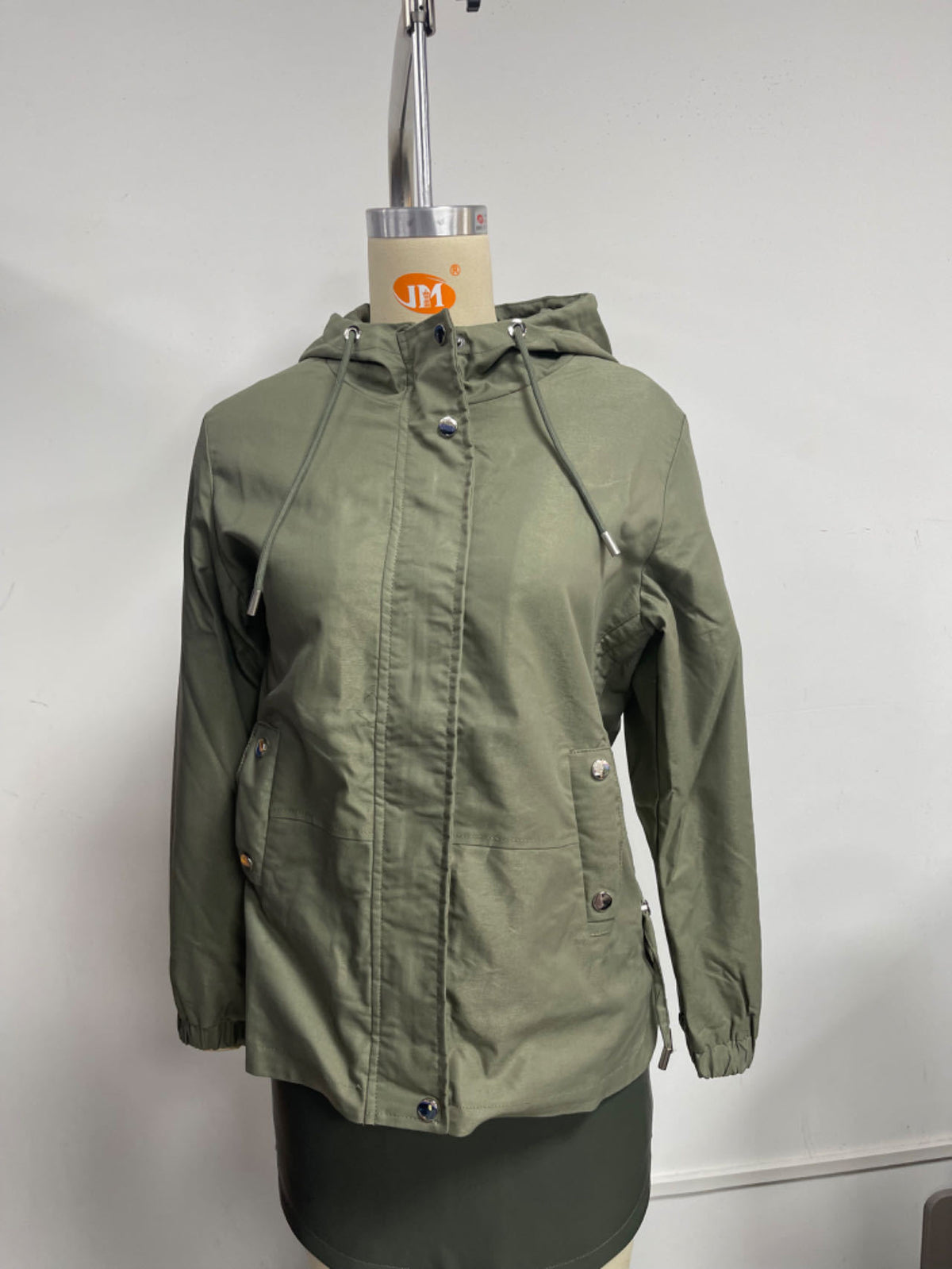 Ruched Side Hooded Utility Windbreaker Jacket - Sage - 4