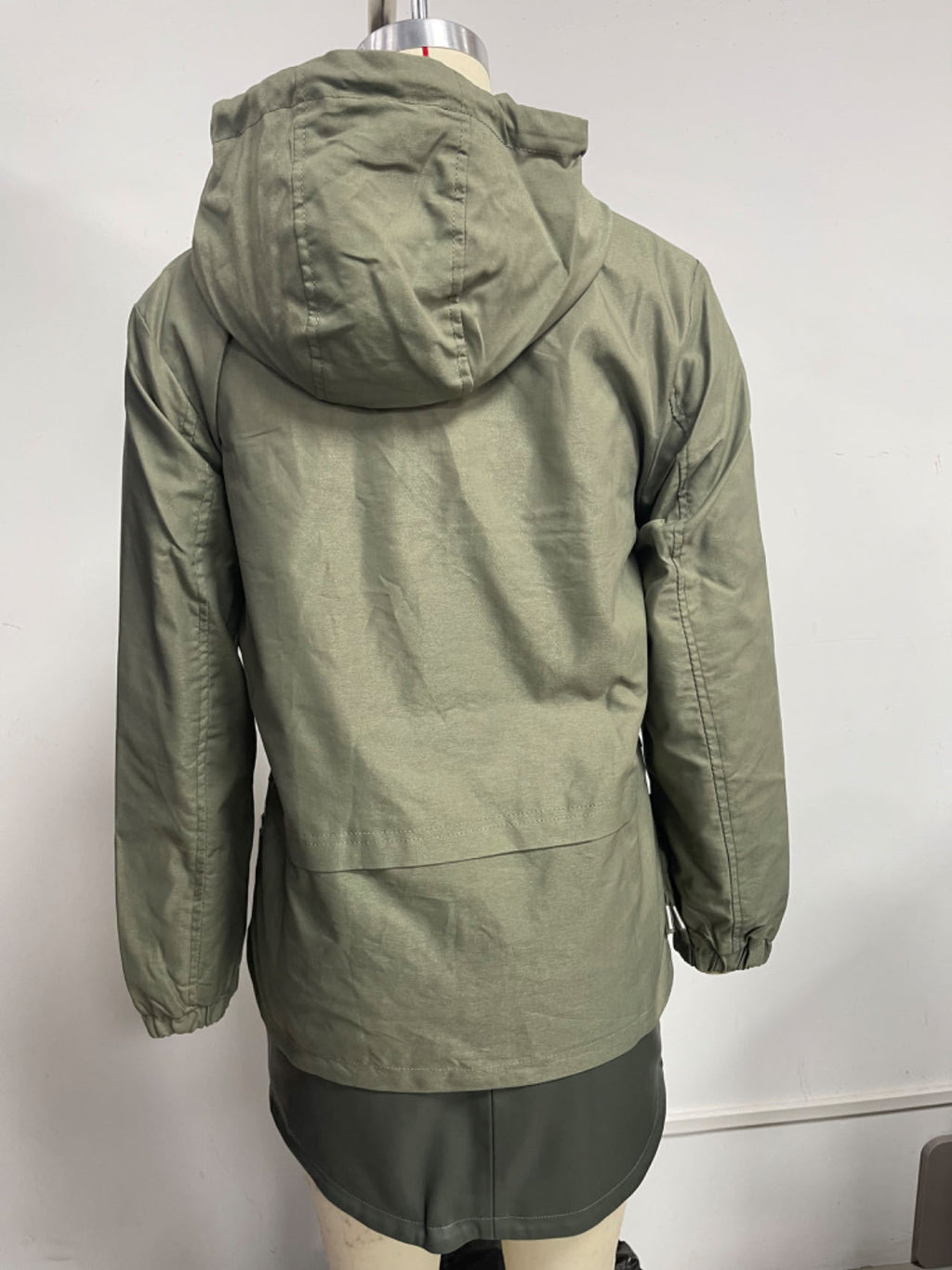 Ruched Side Hooded Utility Windbreaker Jacket - Sage - 5