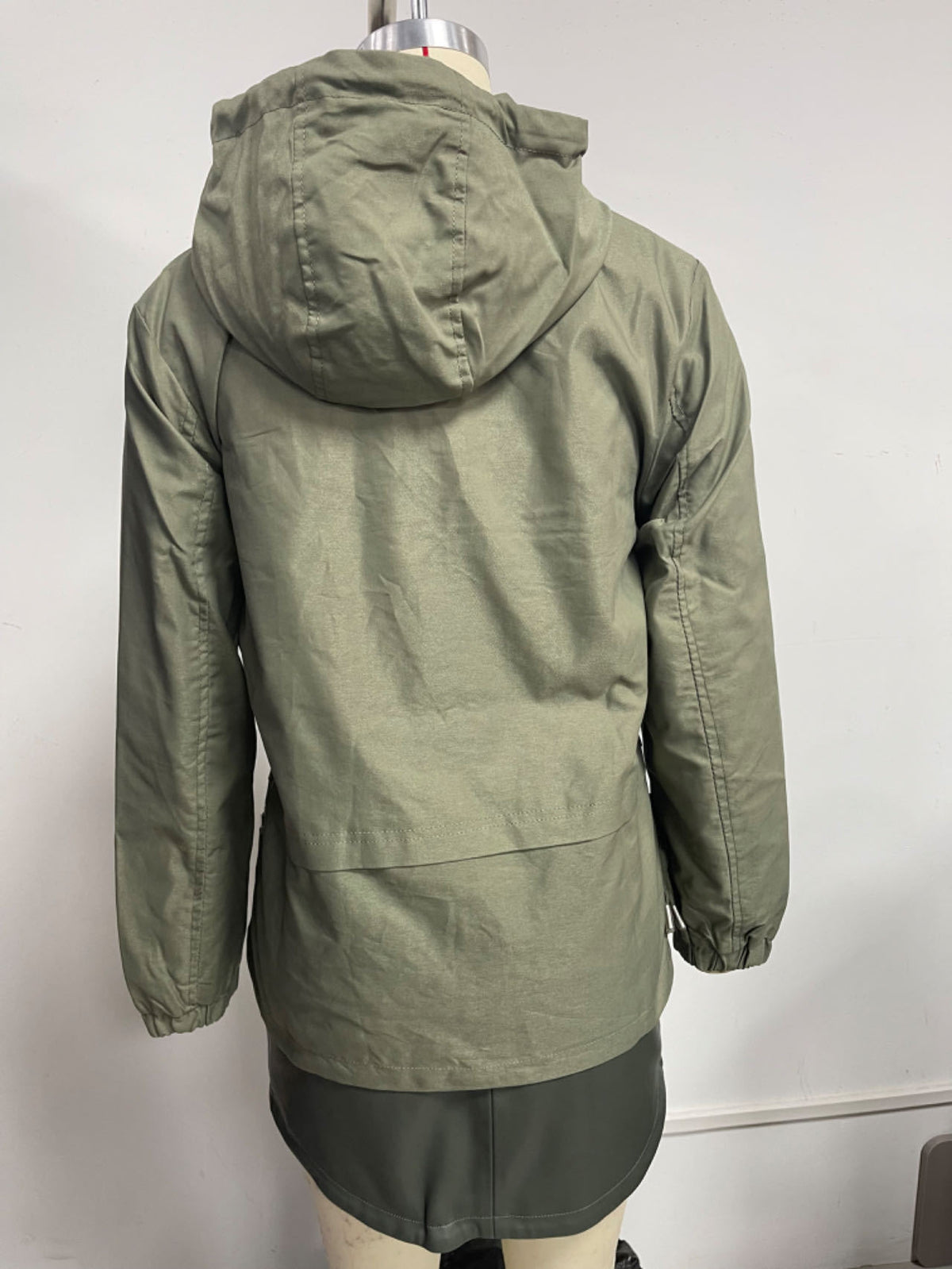 Ruched Side Hooded Utility Windbreaker Jacket - Sage - 5