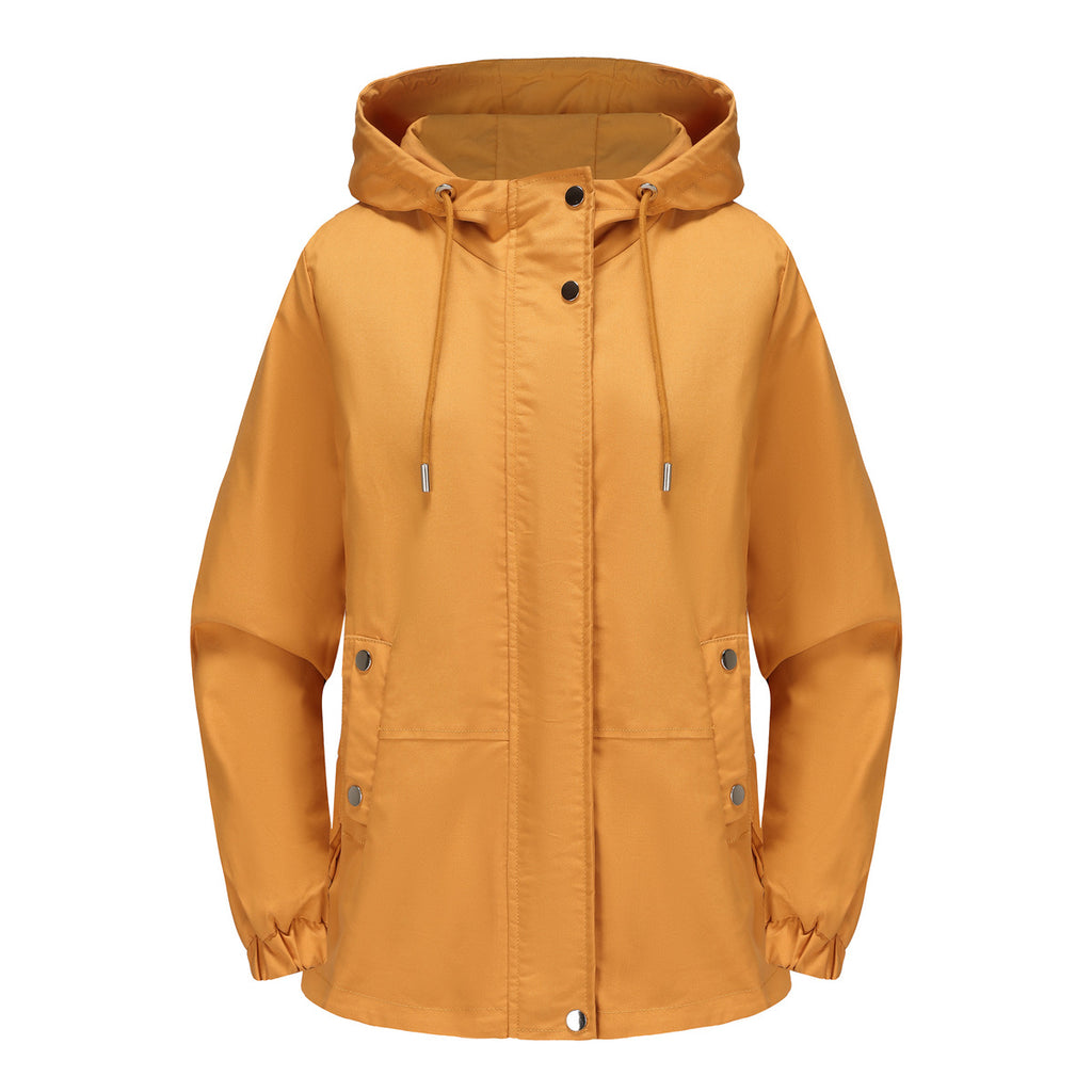 Ruched Side Hooded Utility Windbreaker Jacket - Yellow