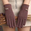 Metal Bow Scalloped Cuff Winter Gloves - Purple