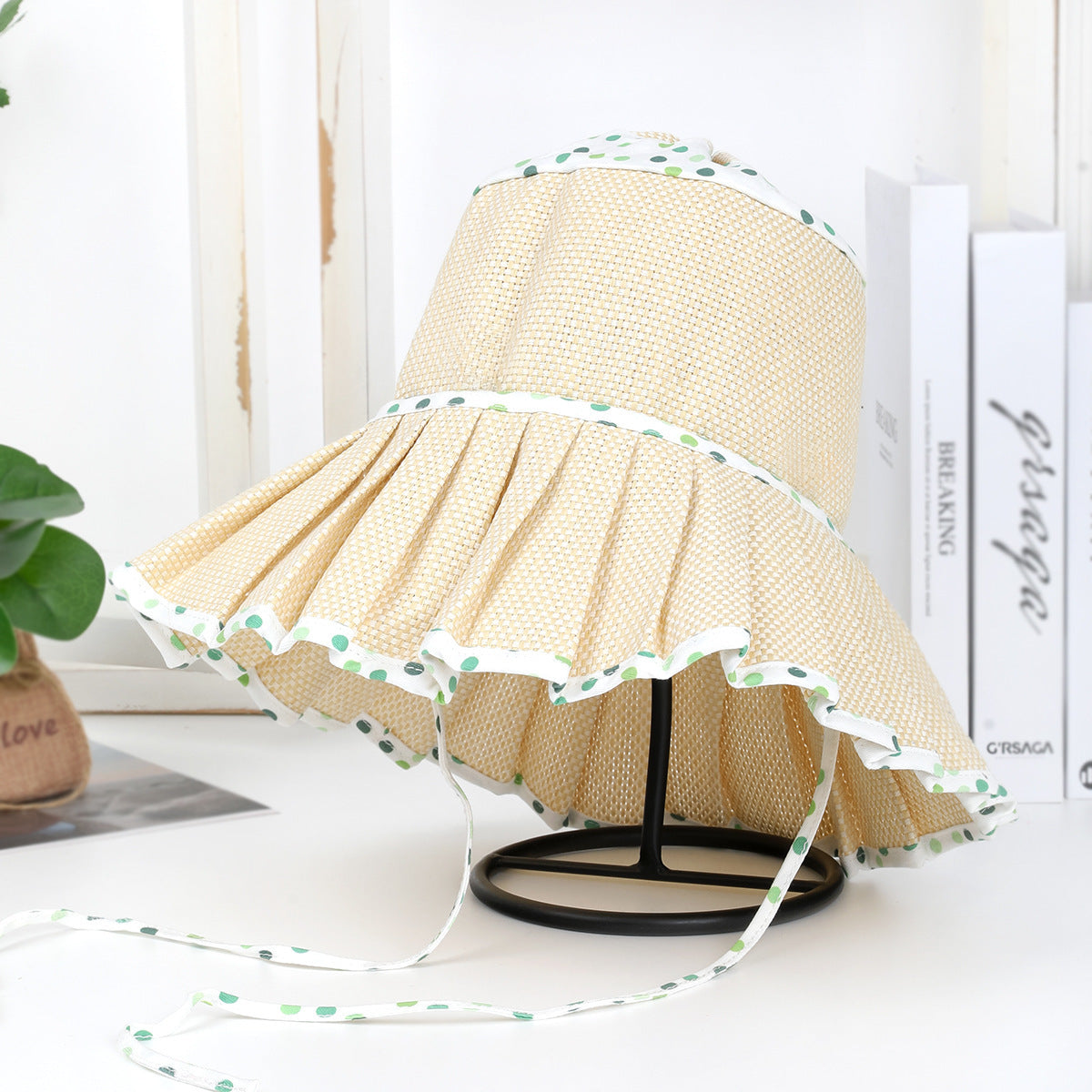 Pleated Wide Brim Straw Bucket Hat - DBegie