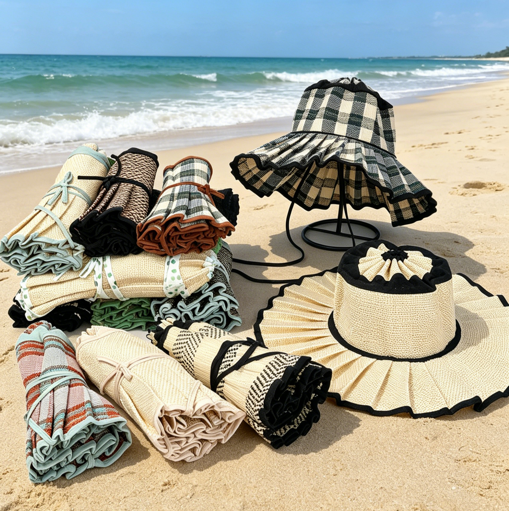 Pleated Wide Brim Straw Bucket Hat - HBegie