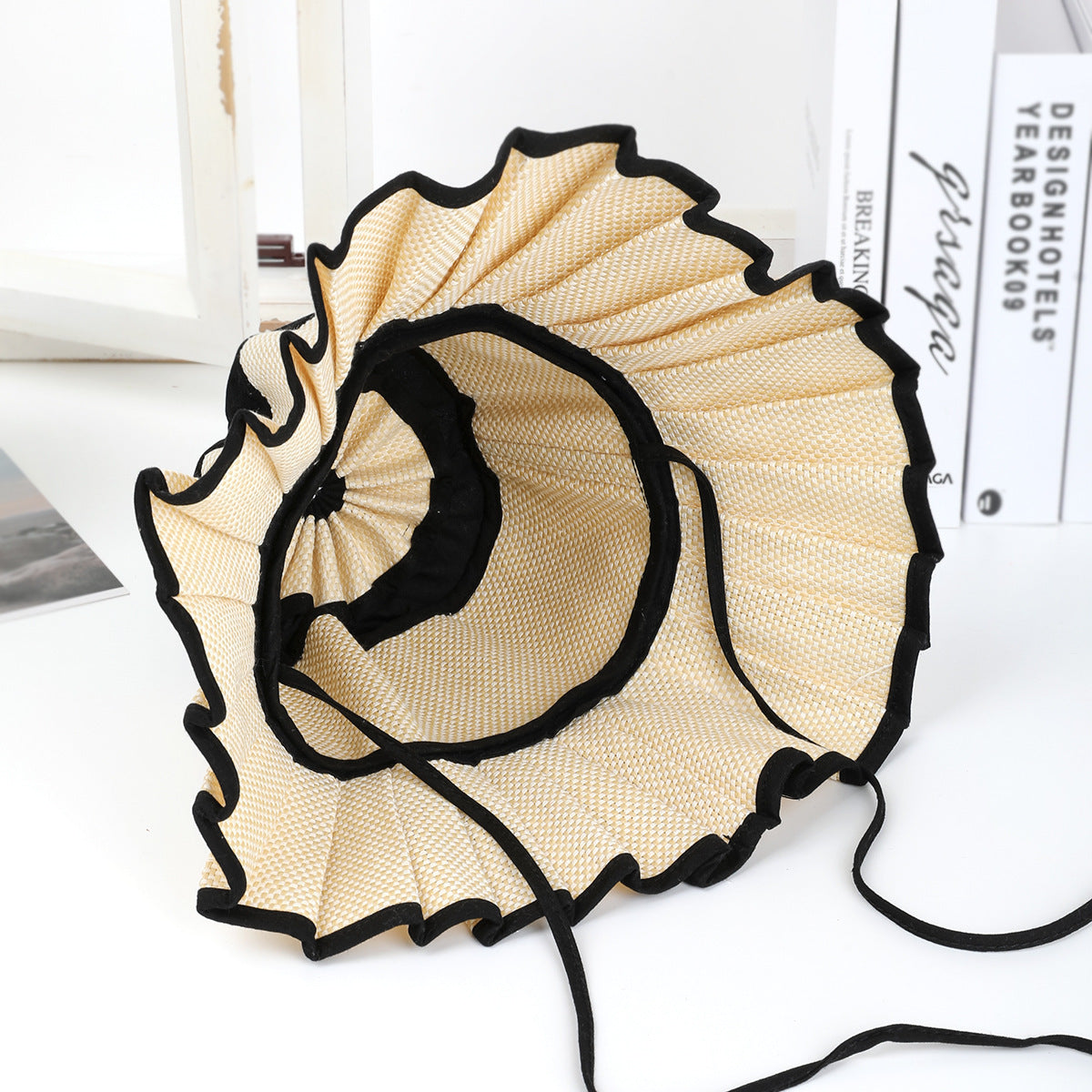 Pleated Wide Brim Straw Bucket Hat - HBegie - 2