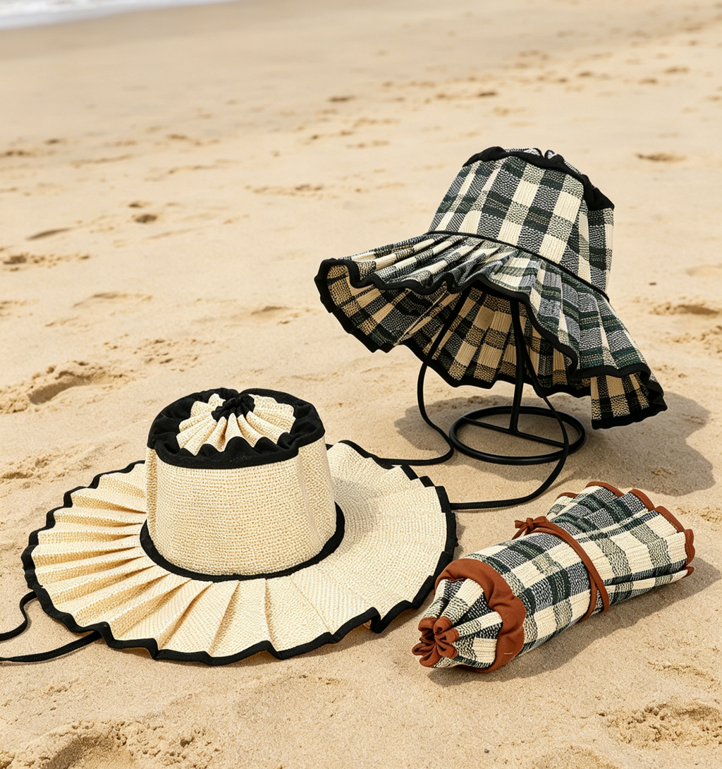 Pleated Wide Brim Straw Bucket Hat - HBegie - 3