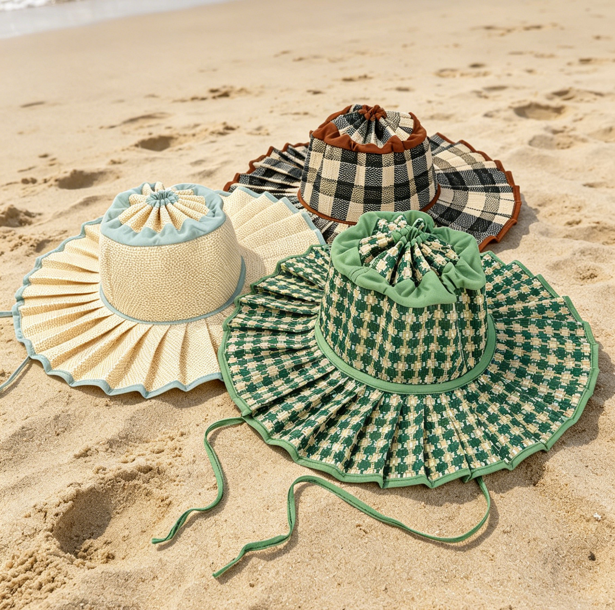 Pleated Wide Brim Straw Bucket Hat - HBegie - 4