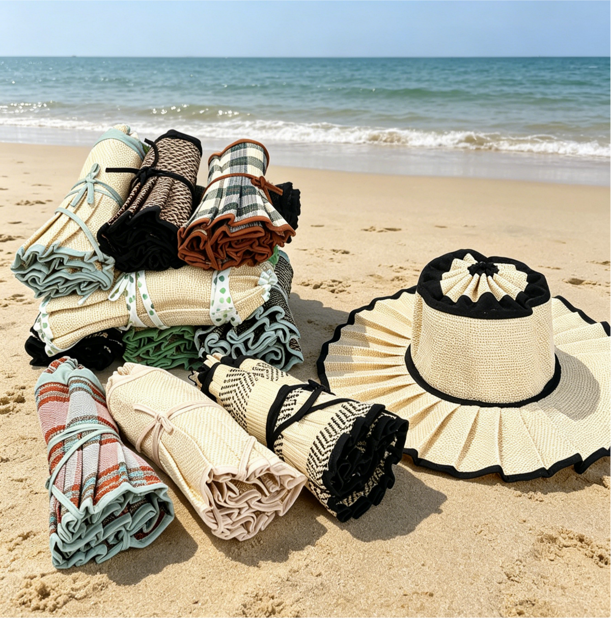 Pleated Wide Brim Straw Bucket Hat - HBegie - 7