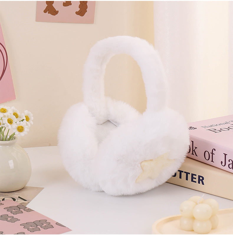 Star Accent Fluffy Plush Earmuffs - Yellow