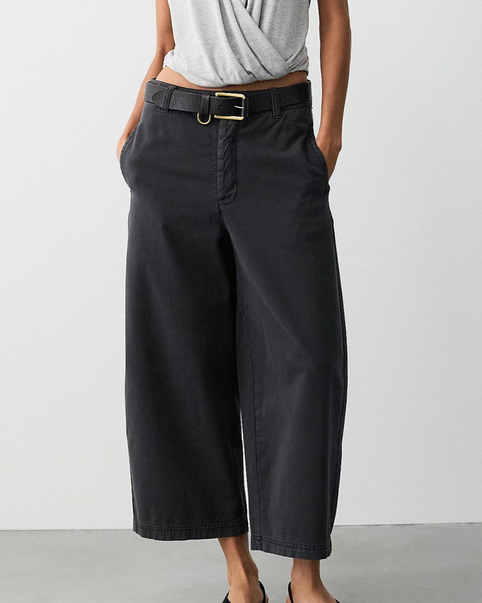 High Waist Barrel Wide Leg Cropped Jeans - Black