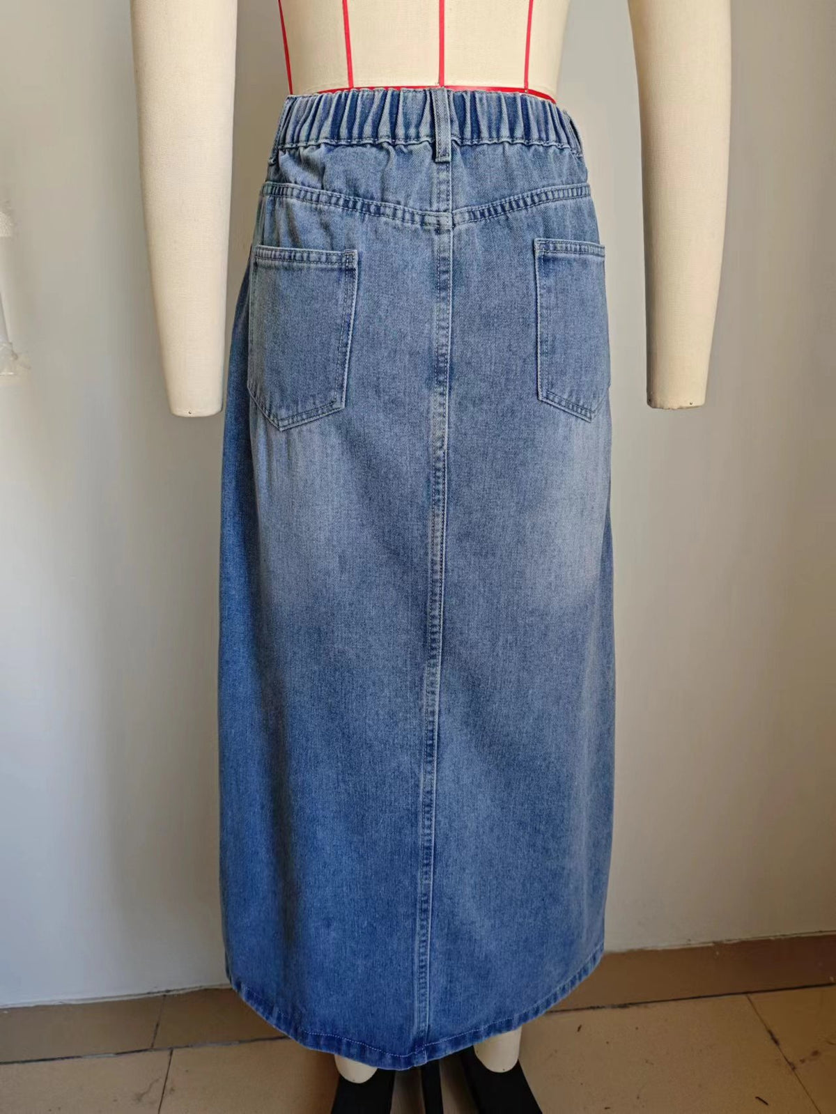 High Rise Front Split Denim Midi Skirt - Light blue - 9