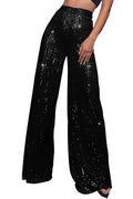 Sequin Palazzo Trousers With High Rise Waist - Black