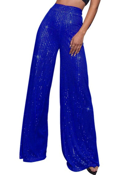 Sequin Palazzo Trousers With High Rise Waist - Blue