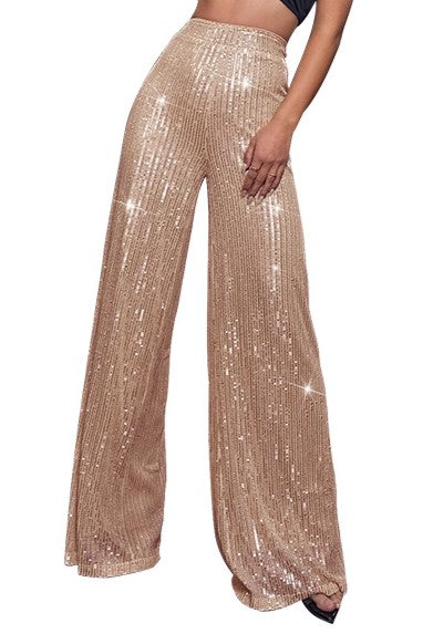 Sequin Palazzo Trousers With High Rise Waist - Gold