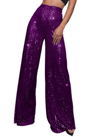 Sequin Palazzo Trousers With High Rise Waist - Purple