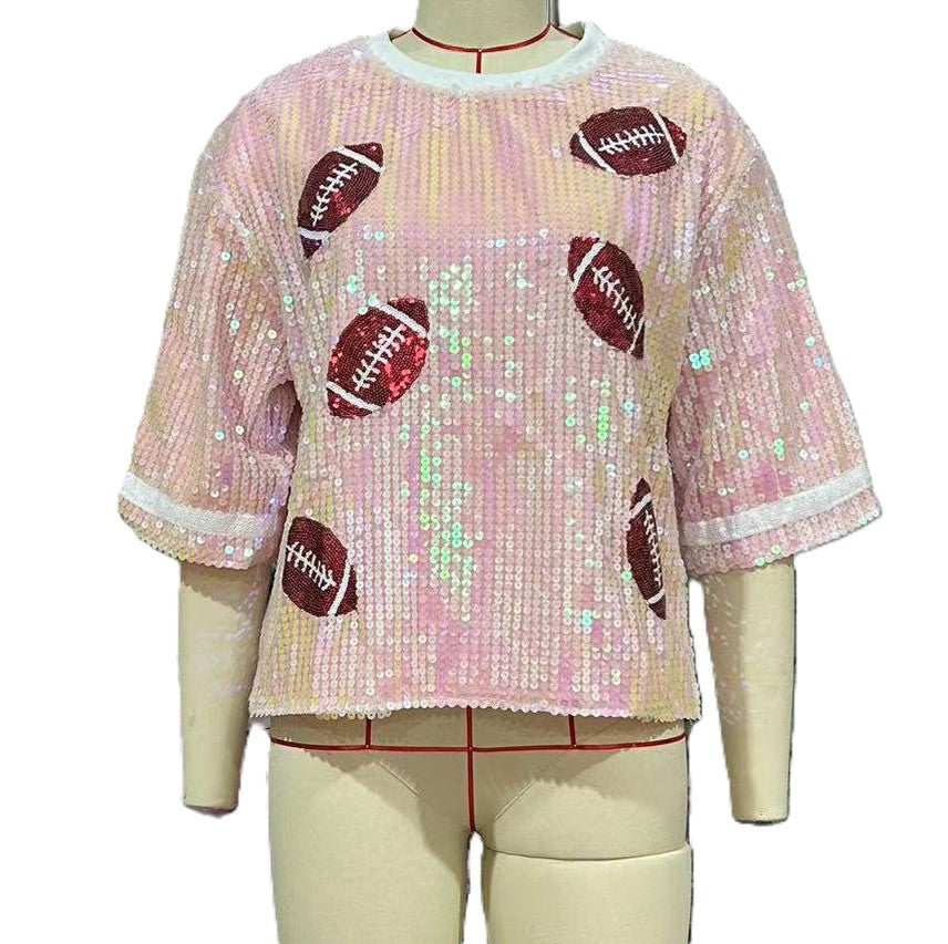Sequin Game Day Oversized Tee - Pink - 1