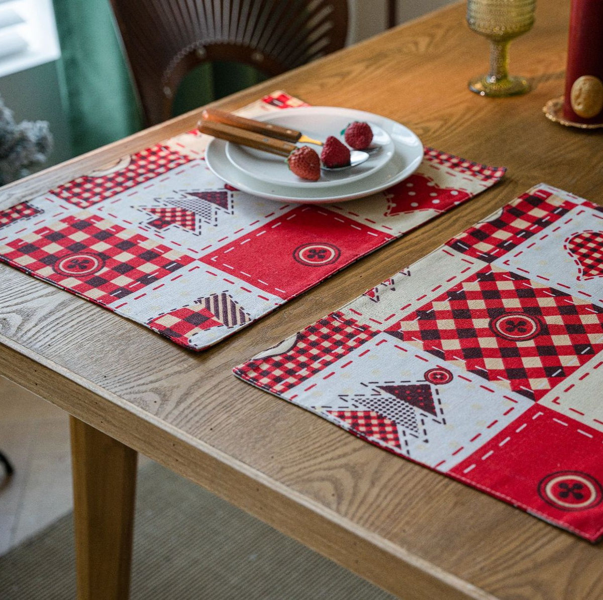 Christmas Table Runner in Festive Holiday Prints - Button - 1