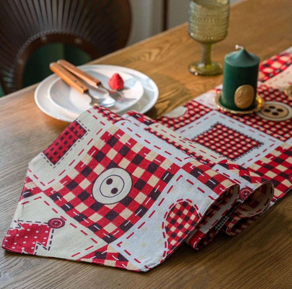 Christmas Table Runner in Festive Holiday Prints - Button - 2