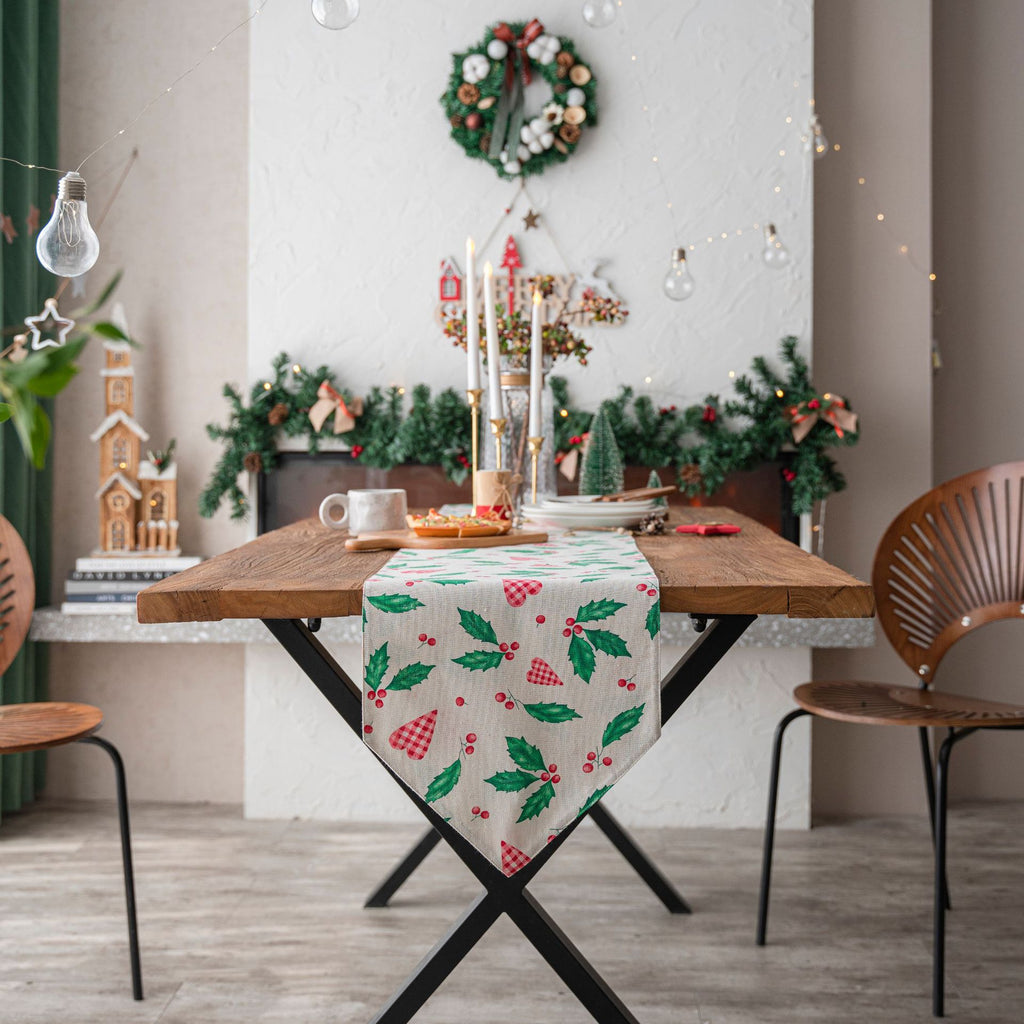 Christmas Table Runner in Festive Holiday Prints - Leaves