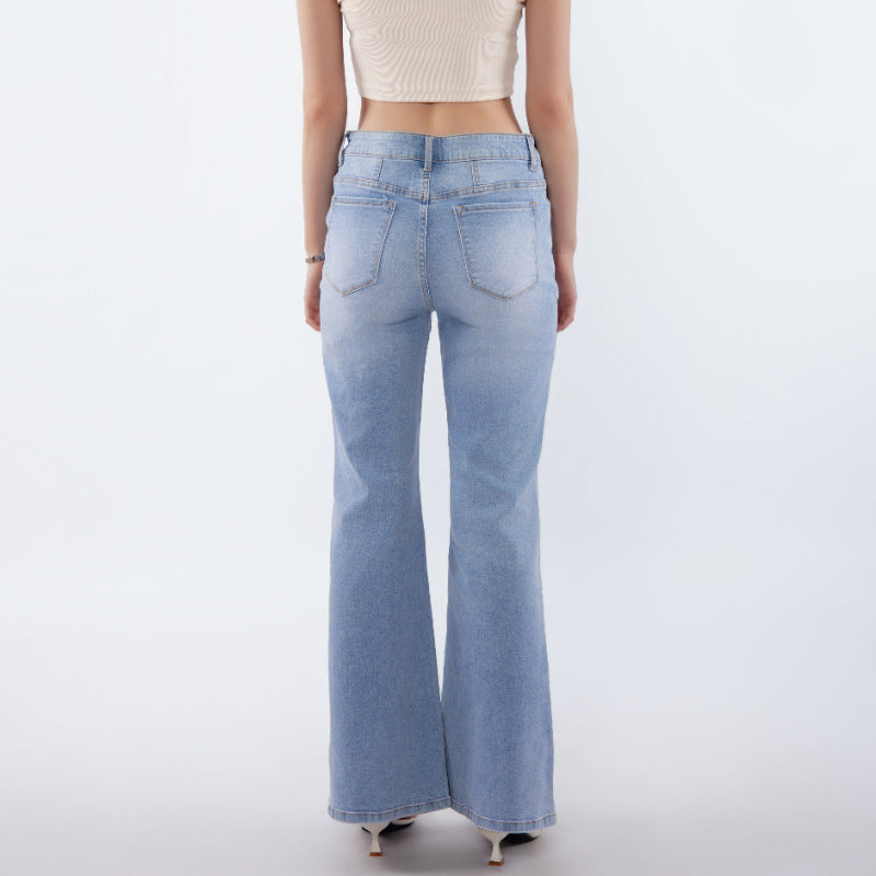 Light Wash Seam Front Flare Jeans - Blue - 1