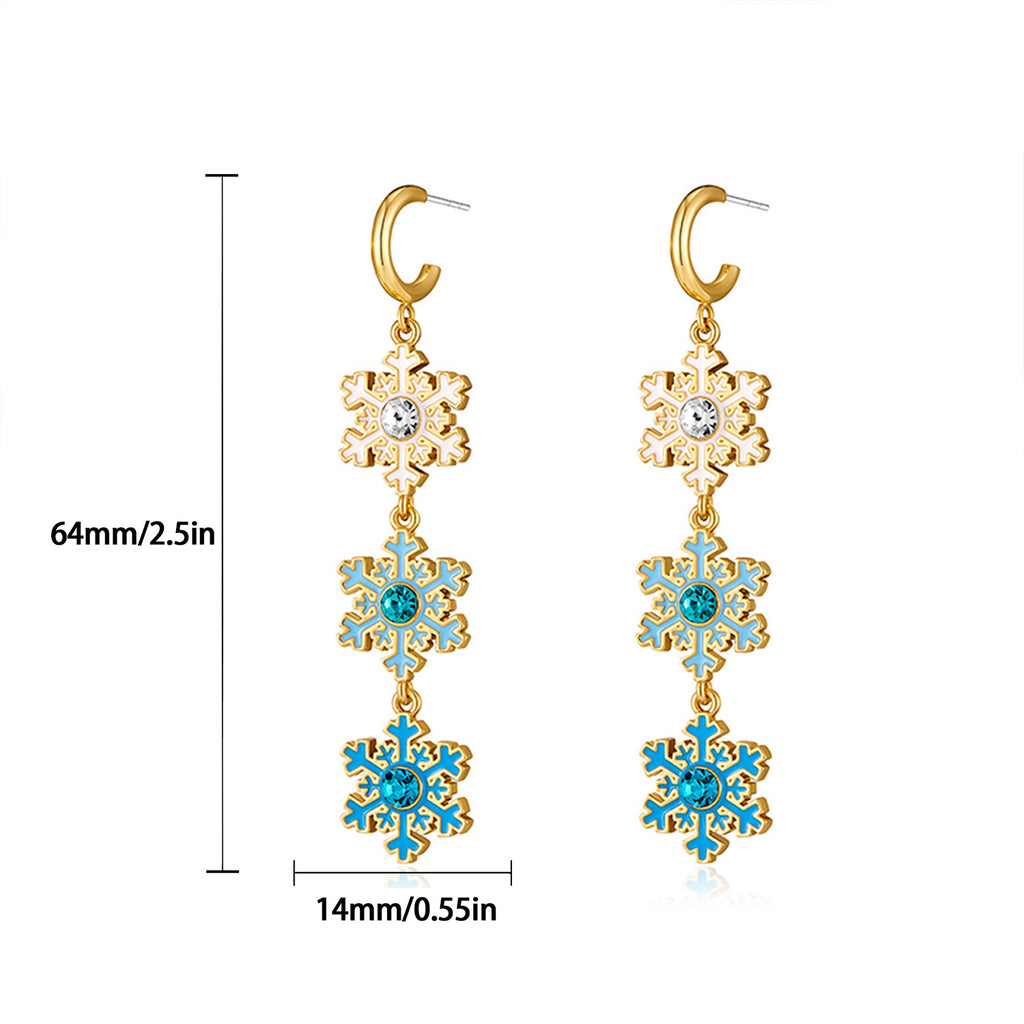 Triple Snowflake Drop Earrings - Blue - 1